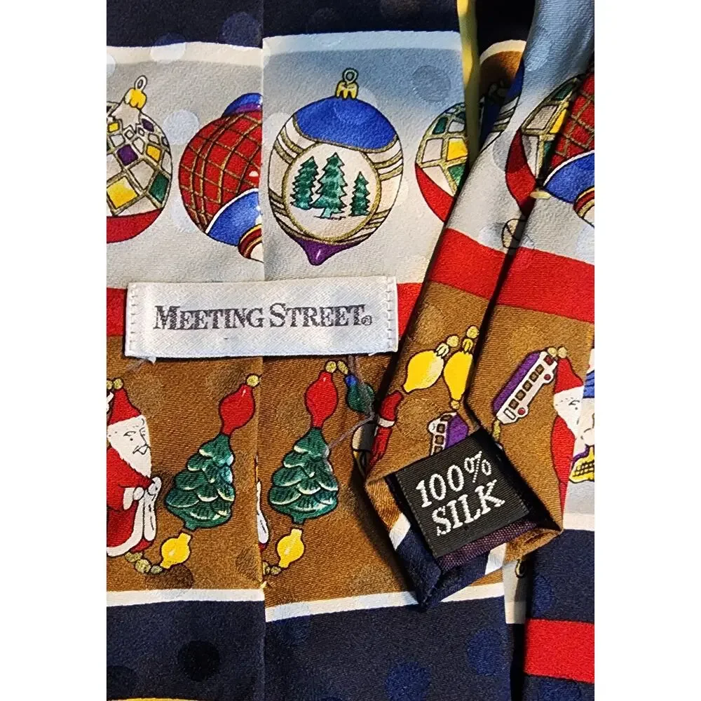 Meeting Street Christmas Holiday Santa‎ Ornaments Snowmen Silk Tie